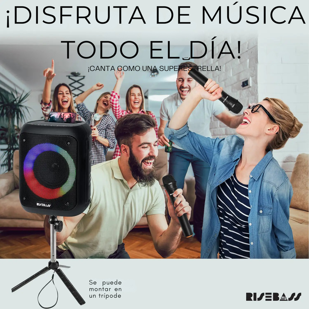 Máquina de Karaoke Portátil con 2 Micrófonos Inalámbricos